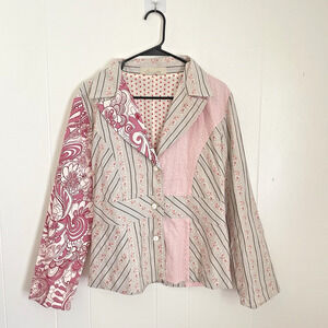 Suzette Patchwork Jacket L NWT 2006 Boho Artsy Mixed Print Floral Stripe Hippie